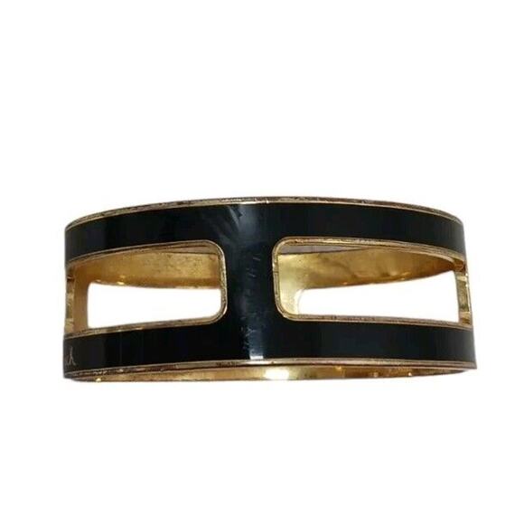 Y2K COACH Cuff Bracelet S/M BLACK GOLD Square Cut Out Modern Designer Rare VNTG - Picture 7 of 14